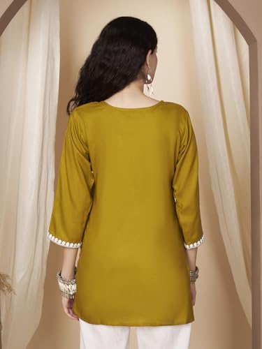 Image of Short Kurti for Women for Jeans, Chikankari Kurtis for Ladies, Lakhnavi V- Neck Women's Tunic Design Kurta, Floral Kurtas & Tunics for Woman