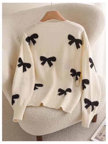 Women's Plus Size Bow Sweaters V Neck Long Sleeve Knit Pullover Tops Soft Knitwear2