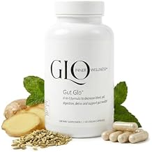 Gut Glo Natural Bloating Relief, Gut Health, Digestion & Constipation Aid 4-in-1 Probiotic, Digestive Enzyme, Magnesium & Organic Herb Capsules - Vegan, 60 Count