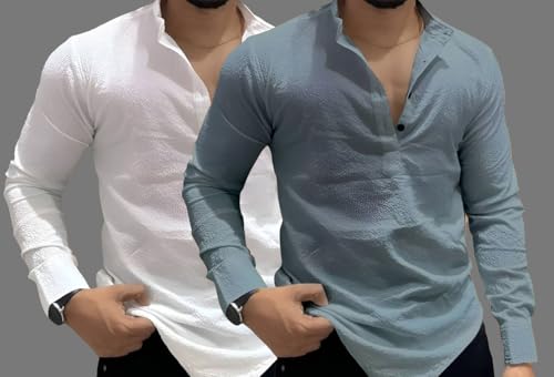 Image of MiraMichi Men's Cotton Blend Kurta | Kurta for Men Stylish Casual Short Kurta | Half Kurta Shirt Daily Use for Summer Season | Mandarin Collar Cotton Kurta's for Man Comfort