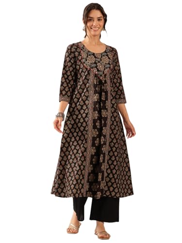 Image of Vbuyz Women's Floral Print A-Line Cotton Stitched Kurta