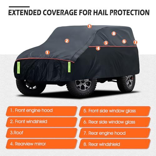 Image of Hail Protector Car Cover, Waterproof Thickened EVA Car Cover for Jeep Wrangler 2 Door 1987-2025 JK JL CJ YJ TJ Outdoor Waterproof Sun Rain Snow Hail Protection with Driver Door Zipper