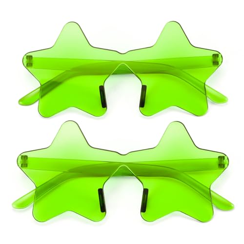 2 Pcs Rimless Star Sunglasses Transparent Candy Color Sunglasses Christmas Party Favor Star Glasses