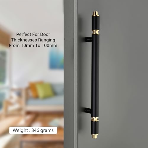 Image of LAPO 20 Inch Stainless Steel Pull Handle for Main Door | Black PVD Gold Finish Heavy Duty Door Handle | Hole to Hole Size 12 Inch | Stylish & Durable Entrance Handle | 3 Year Warranty