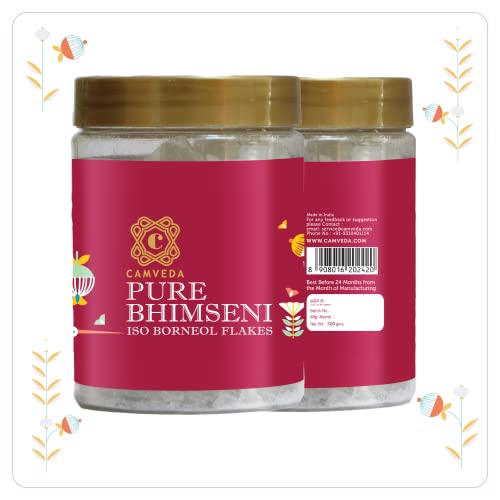 Camveda-Pure-Bhimseni-Camphor-KapoorKapur-Isoborneol-Flakes-Jar-100-Pure-Camphor-Purifying-Pleasant-Fragrance-for-Pooja-Hawan-Air-Freshener-Unadulterated-Camphor-Bhimseni-Camphor-500gm