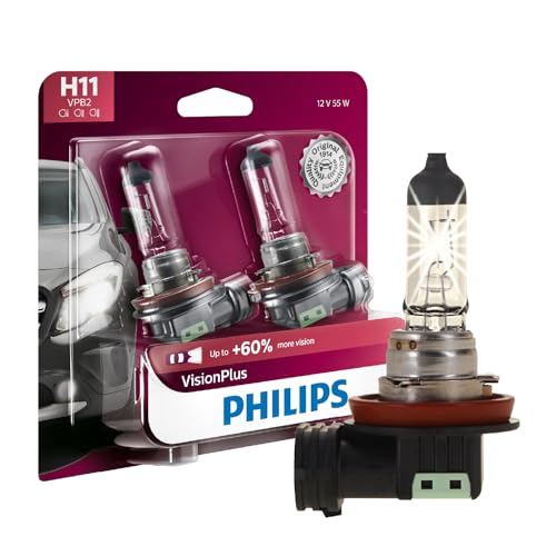 Philips Automotive Lighting H11 VisionPlus Deluxe Upgrade Automotive Replacement Headlight Bulb, for High Beam, Low Beam, and Fog Positions (Pack of 2)