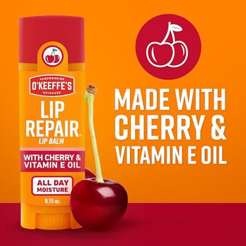 O'Keeffe's Lip Repair Chapstick Stick, Cherry & Vitamin E Oil Lip Balm for Dry Cracked Lips, Guaranteed Relief & All-Day Moisture in 1 Use, Lip Chap, 8 Moisturizing Ingredients, 1 Pack - 5
