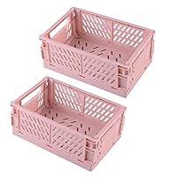 Frepea 2 Stück Aufbewahrungskorb Kleine Klappboxen Rosa Faltbar Stabil Aufbewahrungskiste Kunststoff Klappkorb für Küche/Kinderzimmer/Büro(Rosa)