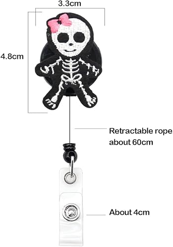 Miniatura 2 de Carrete retráctil de fieltro con diseño de calavera para identificación de tela, tarjetero de identificación para enfermera