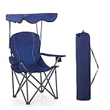 HIGH POINT SPORTS Camping Chairs with Shade, Foldable Canopy Chair, Folding Camping Shade Chair for Outdoor, Camping, Patio, Support 350 LBS, Navy