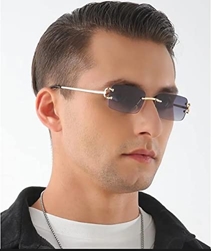Small Narrow Rimless Sunglasses for Women Men Tiny 90s Frameless Rectangle Tinted Glasses Fashion Shades UV4002