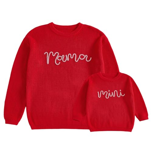 Mommy and Me Matching Outfits Mama and Mini Long Sleeve Crewneck Sweater Pullover Tops Mother Baby Matching Clothes