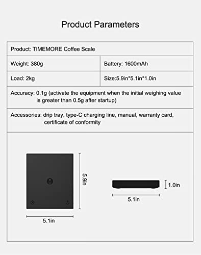 Timemore Coffee Scale With Auto Timing For Pour Over Coffee,2000 Grams（Black Plus） #TOP4
