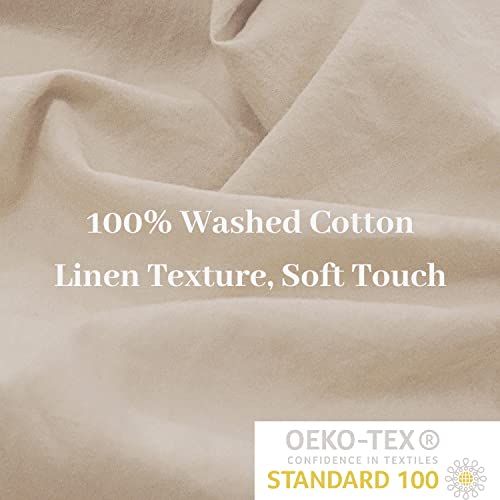 Nexhome Pro Duvet Cover Set Queen Size Linen Feel Textured Organic Natural 100% Washed Cotton Duvet Cover Begie Cream 3 Pieces Bedding Set With Zipper Closure, Breathable, Soft (No Comforter) #TOP3