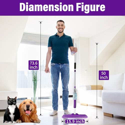 Image of Panda Grip Spray Mops For Floor Cleaning Floor Mop With A Refillable Spray Bottle And 3 Washable Microfiber Pads Home Or Commercial Use Dry Wet Flat Mop For Hardwood Laminate Wood (Pure Purple) | 400+ML refillable bottle, 360 swivel head, wet mopping & dry sweeping for hardwood, tile, laminate and sealed wood floors.