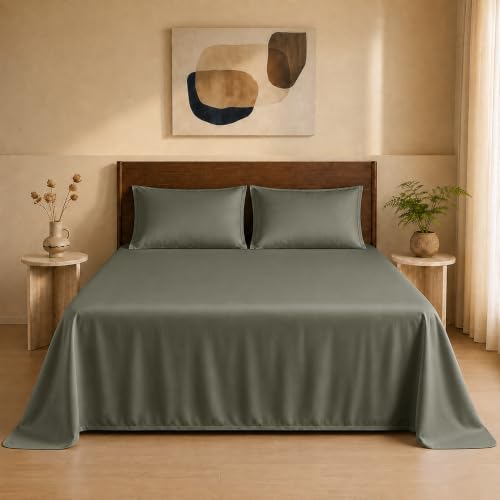 Image of HOMEMONDE 100% Bamboo King Size Flat Bedsheet with 2 Pillow Covers | 300 TC Luxury Cooling Bed Sheet | Ultra Soft, Breathable & Moisture Wicking | (Charcoal Grey, 108x108 Inches)