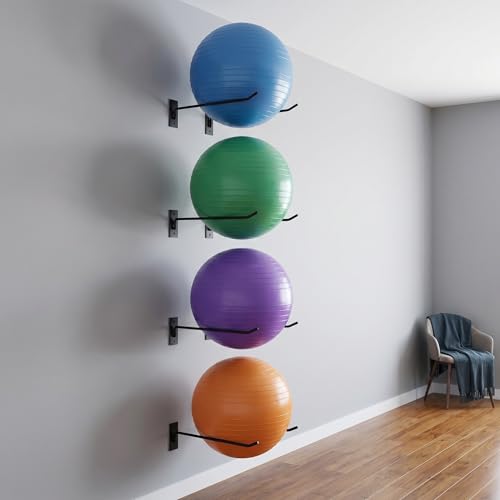Soporte de pared para balones de yoga HOMSFOU estante de hierro con 4 bandejas onduladas 6