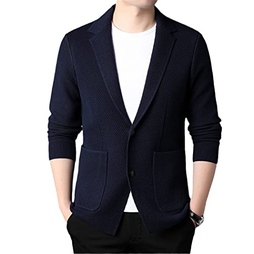 Cardigan en laine homme coupe ajustée tricoté bleu marine taille L