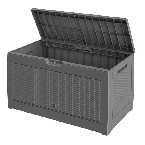 CASARIA® Baúl de Jardín Resistente 310L Asas 119x48x60cm Ruedas Arcón Balcón Terraza Efecto Trenzado Gris