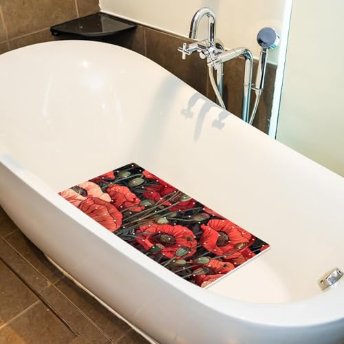 Alfombra de baño de amapolas rojas extralarga y antideslizante con ventosas 6