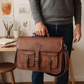 Leather Briefcase 18 inch Laptop Messenger Bag for Men and Women