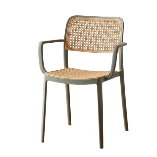 Image of Creative Rattan Dining Chair with Arms, Grey Frame and Plastic Cane Weave, Indoor Accent Chair with Woven Back and Seat (Pack of 4)