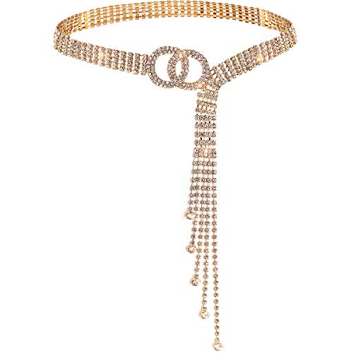Lamdgbway Cinturones De Cristal Para Mujer Vestido Cinturón De Diamantes De Imitación O-ring Cadena De Regalo Para Cumpleaños De Amigos Cristal De Oro 105CM/41.3IN Cover