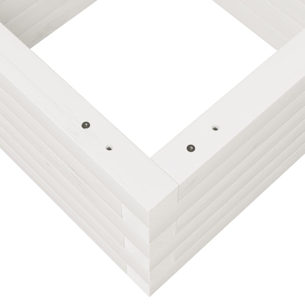 Pflanzkübel Weiß aus massivem Kiefernholz 40x40x23 cm Blumenkasten für Garten Balkon Hochbeet mit offenem Boden zur optimalen Entwässerung und Pflanzenpflege