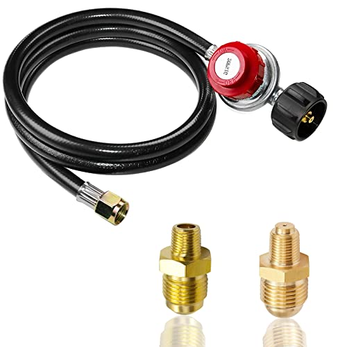 MCAMPAS 0-20 Psi Adjustable Propane Regulator with Hose. 4 FT Propane Hose Adapter with Brass Orifice 1/8' MNPT Fitting Fit for Turkey Fryer, Fish Cooker, Gas Burner