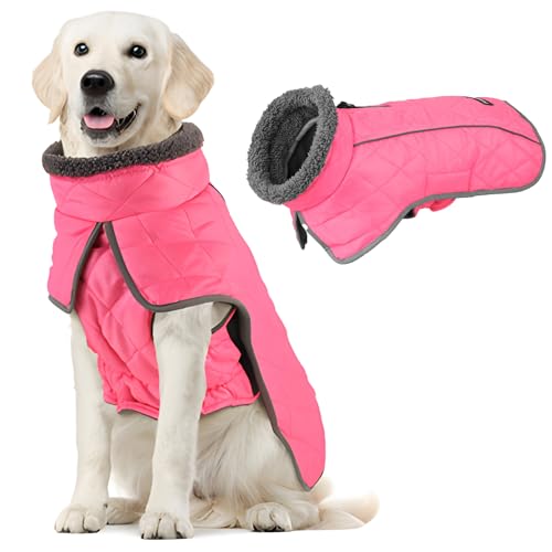 Image of Fragralley Dog Coat Medium, Waterproof Dog Jacket with Warm Fleece Lining, Adjustable Reflective Dogs Winter Coat, Turtleneck Pet Coats for Cold Weather (Pink M)