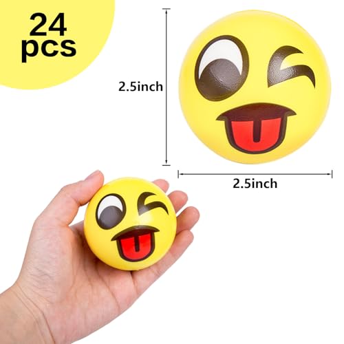 LovesTown 24 PCS Stress Balls, 2.5 Inches Funny Foam Face Squeeze Fidget Toys for Kids and Adult Stress Relief Gifts for Coworkers Classroom Prizes