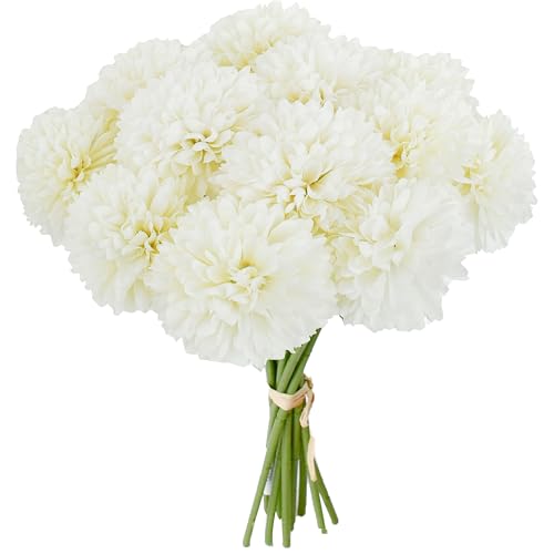 Image of Mandy's 12pcs Artificial Ivory Ball Chrysanthemum Flowers