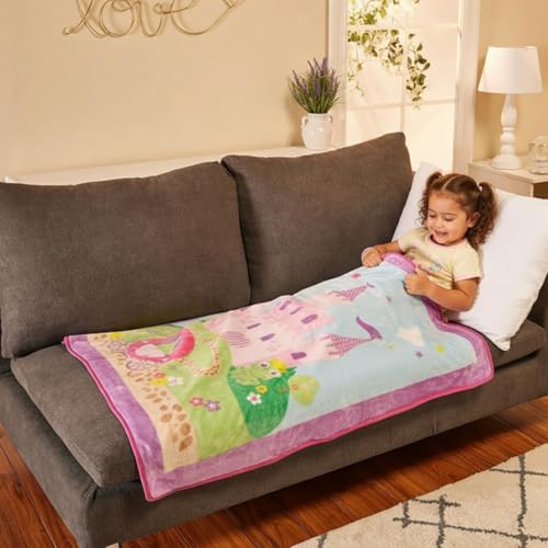 Image of EVERYDAY KIDS Toddler Throw Blanket - 30 inch by 40 inch - Princess Storyland - Super Soft, Plush, Warm and Comfortable