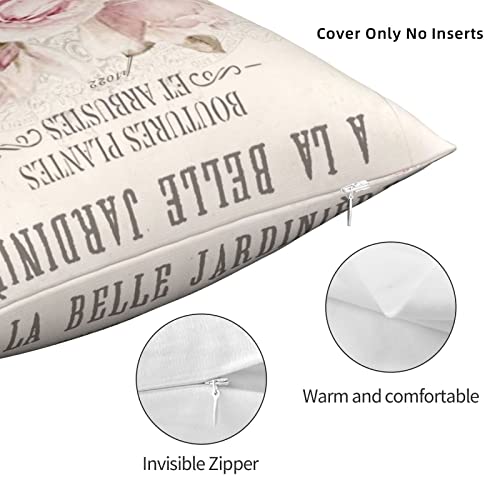 Decorative Pillowcase Shabby Chic Pink Rose Floral,Square Cushion Cover Standard Pillowcase For Men Women Home Decorative, 18X18 Inch #TOP2