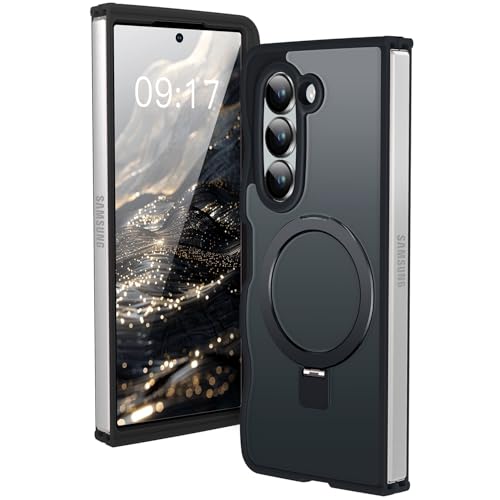 Image of Cute Wavy Magnetic Stand Case for Galaxy Z Fold 6 Fit for MagSafe, Black