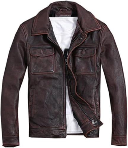 Abrigos de Piel de Vaca para Motocicleta para Hombre, Chaqueta Vintage de Cuero de Vaca Real, Ropa de Calle marrón, Ropa de Primavera para Hombre, como Imagen, M