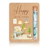 Einzugsgeschenke Haus Geldgeschenk aus Holz Happy New Home – Geschenk zum Einzug Wohnung, 10 x 13cm Einweihungsgeschenk Haus mit Reagenzglas, Einzugsgeschenk für Neue Wohnung und Neues Zuhause