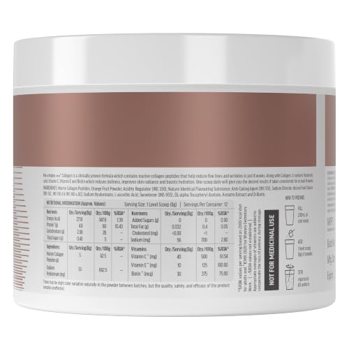 Image of hk vitals Skin Radiance Marine Collagen Supplement Powder (Orange, 100g) | Collagen Peptides with Vitamin C, E