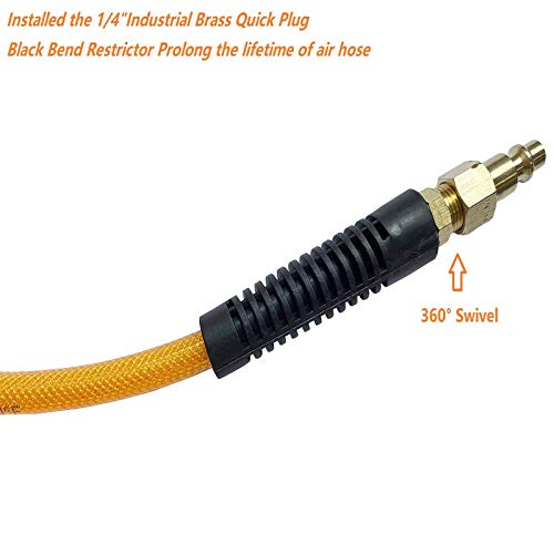 Sanfu (Pu) Polyurethane Reinforced 1/4”Id(6.3 X 9.8Mm) X 100Ft, Air Hose With 1/4-Inch Swivel Solid Brass Quick Coupler And Plug, Transparent Orange(100’) #TOP3
