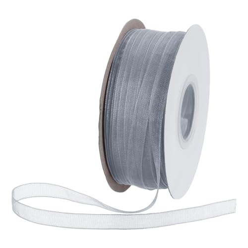 DMiotech 100 Yards Organza Ribbon 1/4 Inch Gray Chiffon Ribbon Shimmer Sheer Gift Wrapping Ribbons for Flower Bouquets Wedding Birthday DIY Decoration