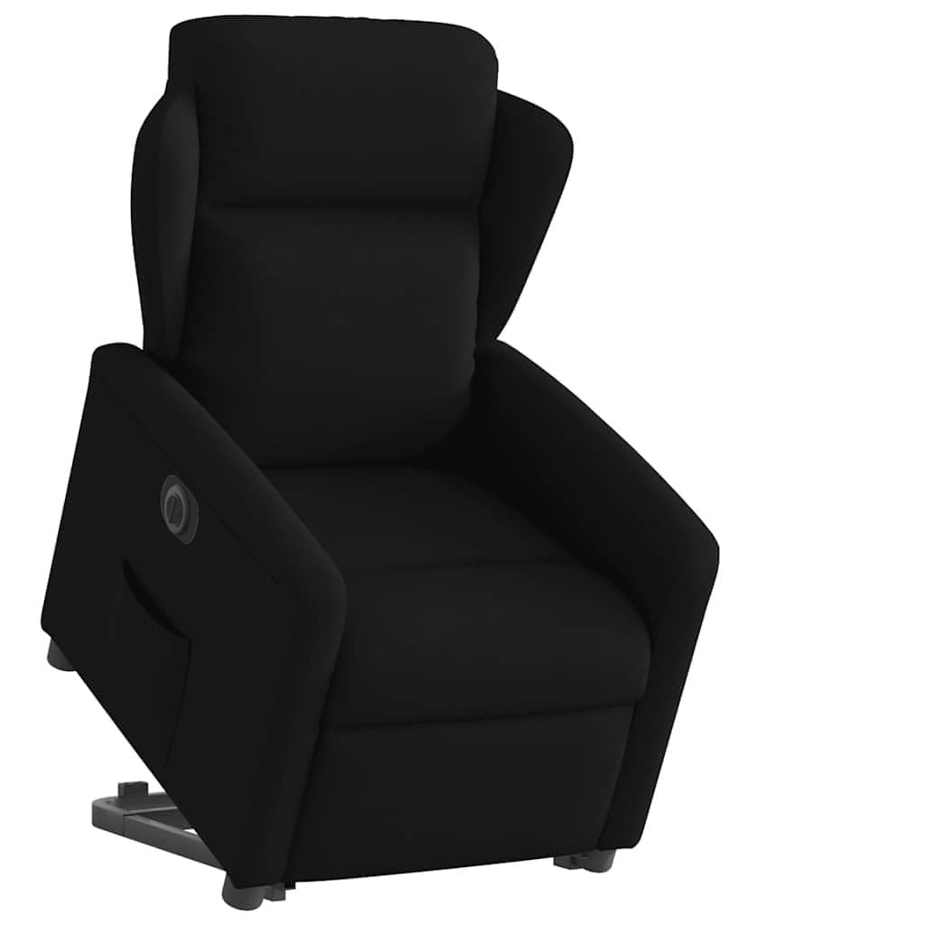 Sillón elevador reclinable eléctrico negro de tela con función de elevación y reclinación automática a 135 grados para un asiento cómodo y estable