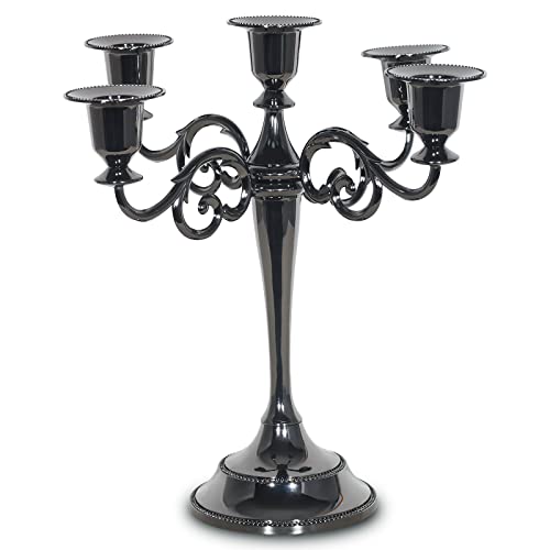 Sujun 5-Candle Metal Candelabra Candle Holder 10.6 Inch Tall Candlestick Holders For Valentine Christmas Home Party Dinning Candle Stand Black #TOP15