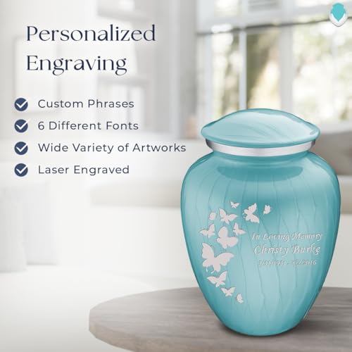 Image of Geturns Embrace Adult Personalized Butterfly Cremation Urns for Human Ashes I Large Pearl Light Blue Funeral Urn for Men and Women I 200 lbs