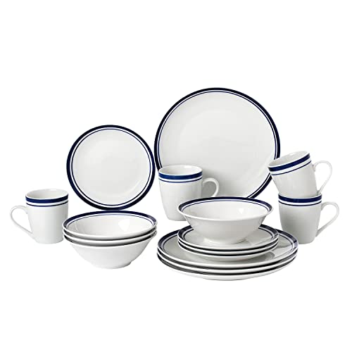 Lorren Home Trends Stylish And Elegant 16 Piece Stripe Design Porcelain Dinnerware Set For Hosting Parties And Events - Set Of 4 (Blue) #TOP24