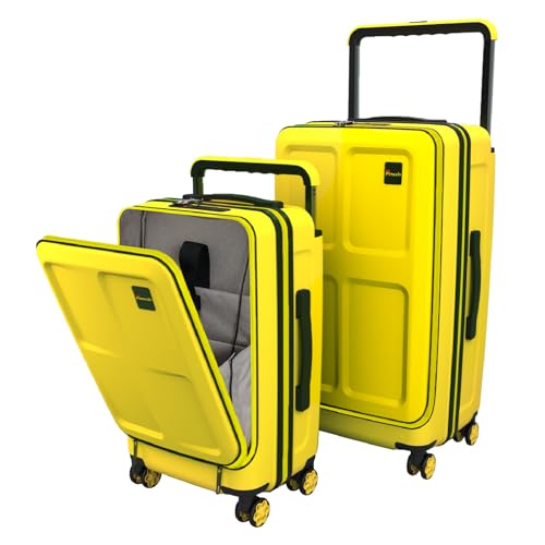 Carry on Luggage 20/24 Inch Suitcase Sets 2 Piece with Wide Handle Hardside PC with Spinner Wheels & TSA Lock for Travel & Business Trips (Yellow)