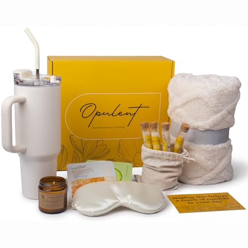 Opulent Luxury Self Care Gifts for Women - Hug in a Box Comfort Care Package - Spa Gift Set with 40 oz Tumbler & Cozy Bl - Detailed View