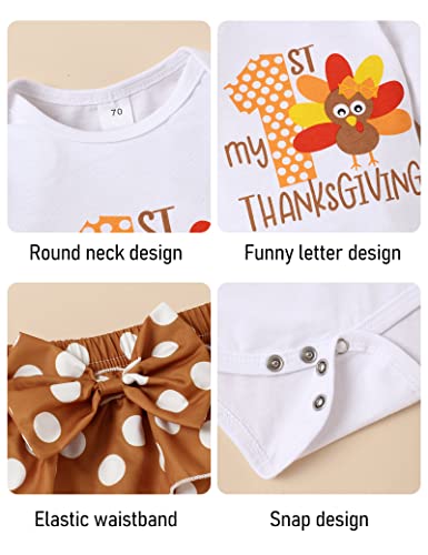 Kissb My 1St Thanksgiving Outfits Newborn Baby Girl Clothes Cute Long Sleeve Ruffle Rompers Bodysuits Polka Dot Skirts Headband Clothing Set White+Brown 9-12 Months #TOP3
