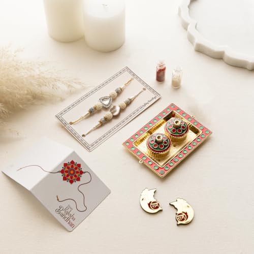 Image of Premium Handmade Designer Rakhi Set for Brother and Bhabhi Adjustable Couple Rakhi with Roli Chawal & Nariyal