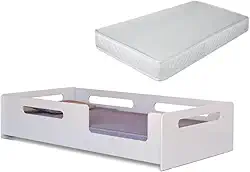 Cama Solteiro Infantil Montessoriana Baixa E Segura Para Quarto de Criança Com Colchão (Branco)