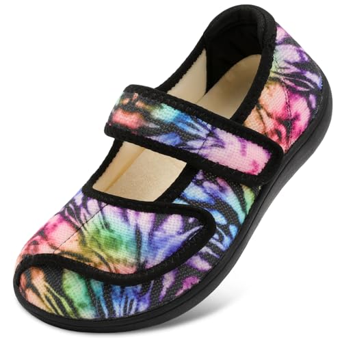 JOINFREE Womens Wide Width Diabetic Slippers Adjustable Comfort Arthritis Edema Waklking Shoes Swollen Feet Plantar Fasciitis House Slipper Indoor Outdoor Colorful Size 6